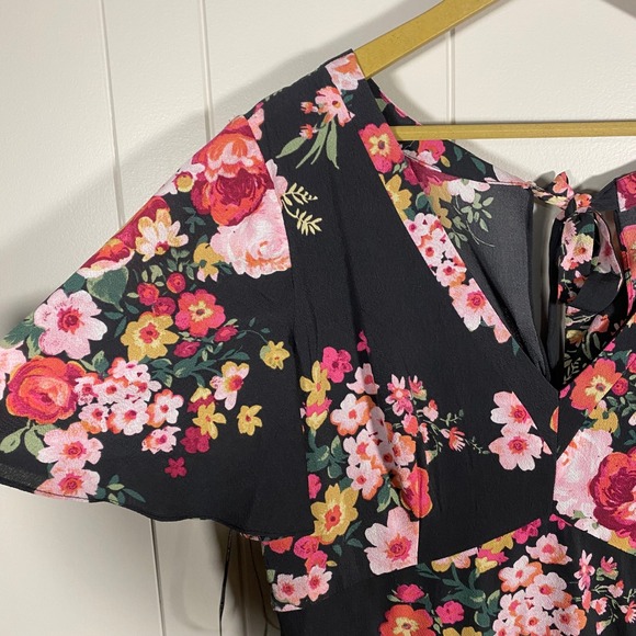 NWT Julia Jordan Black Floral Maxi Dress Size 12 Flutter Sleeve V-Neck - Picture 4 of 16